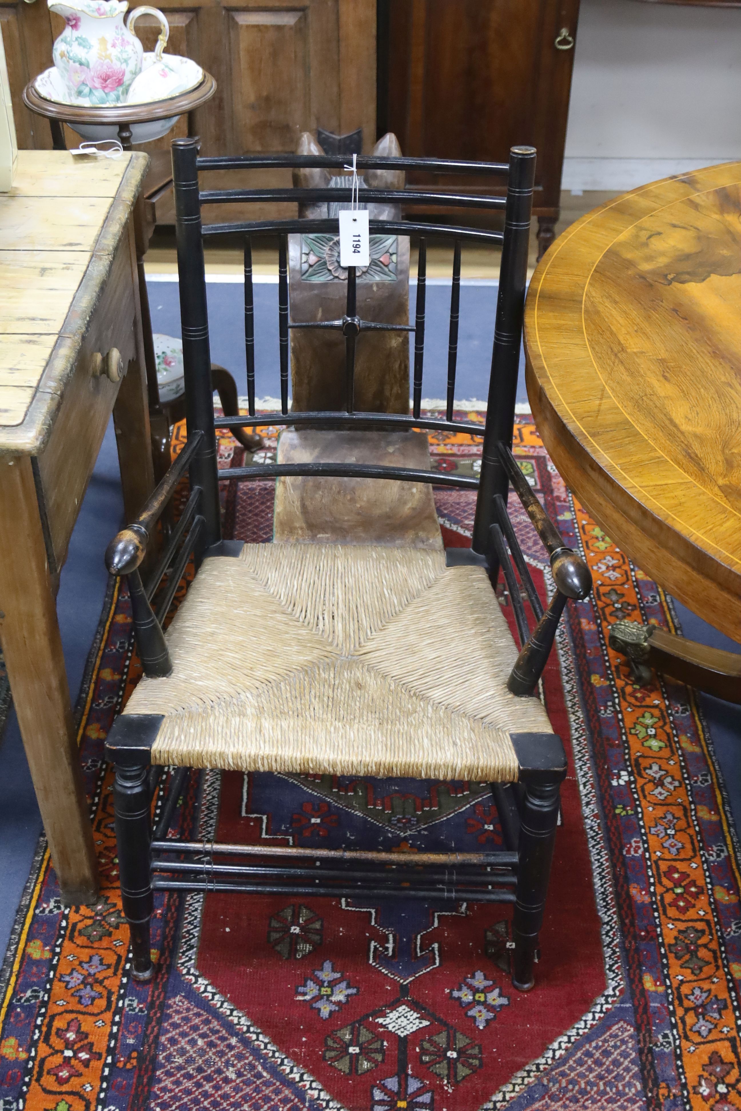 An Aesthetic movement style dining chair, The Argylle, attributed to Liberty, width 51cm height 91cm